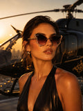 Celebrity Pink Gold-Toned Metal Rimless UV Protected Butterfly Wing Sunglasses For Women CL122GD-PK