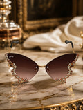 Celebrity Pink Gold-Toned Metal Rimless UV Protected Butterfly Wing Sunglasses For Women CL122GD-PK
