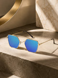 Prime Blue Geometric Hexagonal One Size Metal UV Sunglasses-OL104DB