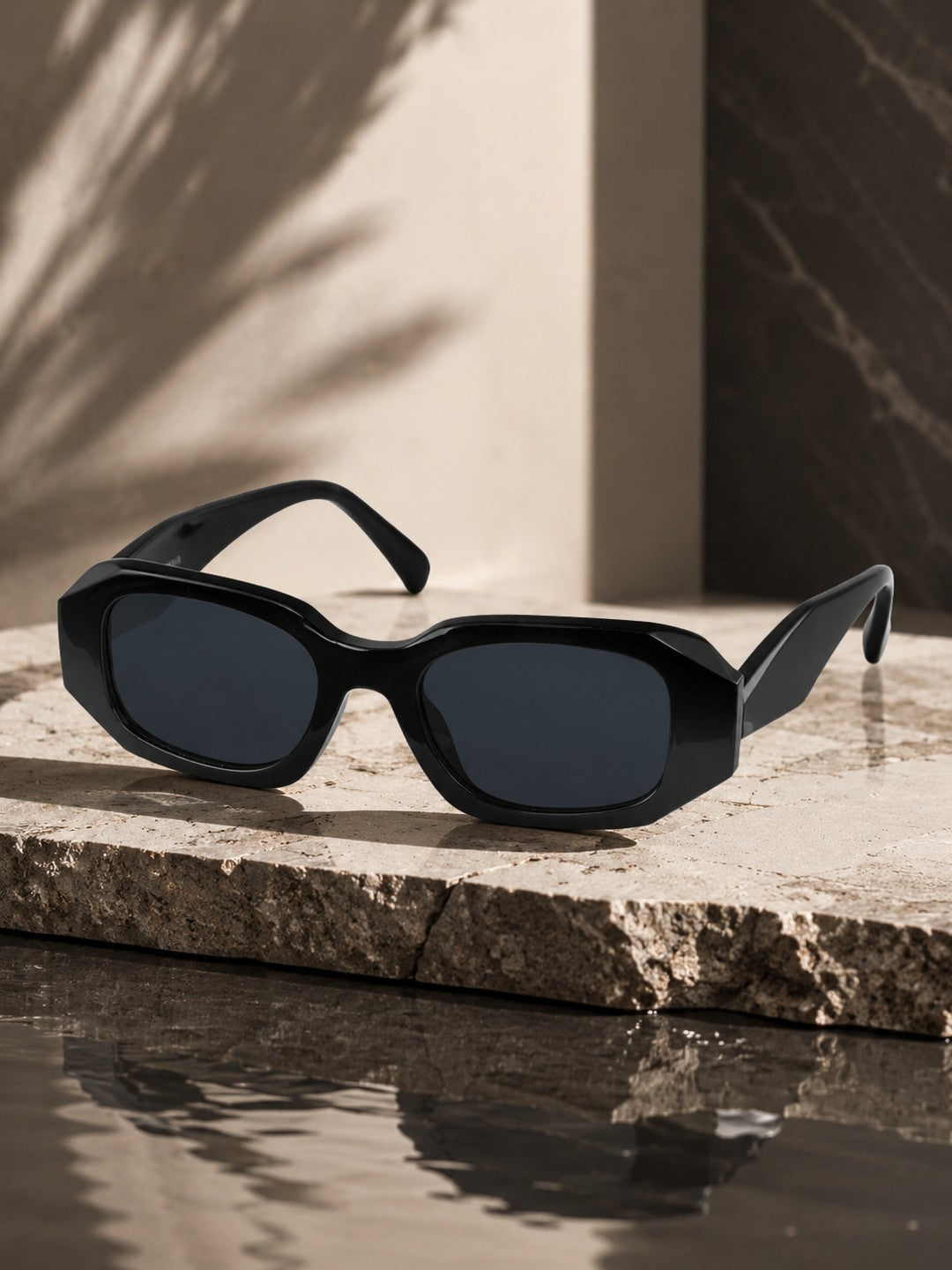 Prime Black Geometric Octagonal One Size Plastic UV Sunglasses-OL116BK