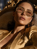 Celebrity Clear Gold-Toned Metal Rimless UV Protected  Crystal Oval Sunglasses For Women CL157TP