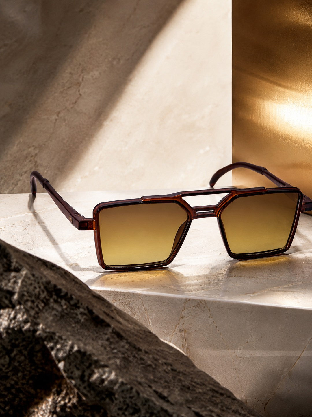 Prime Brown Geometric Square One Size Plastic UV Sunglasses-OL113BR