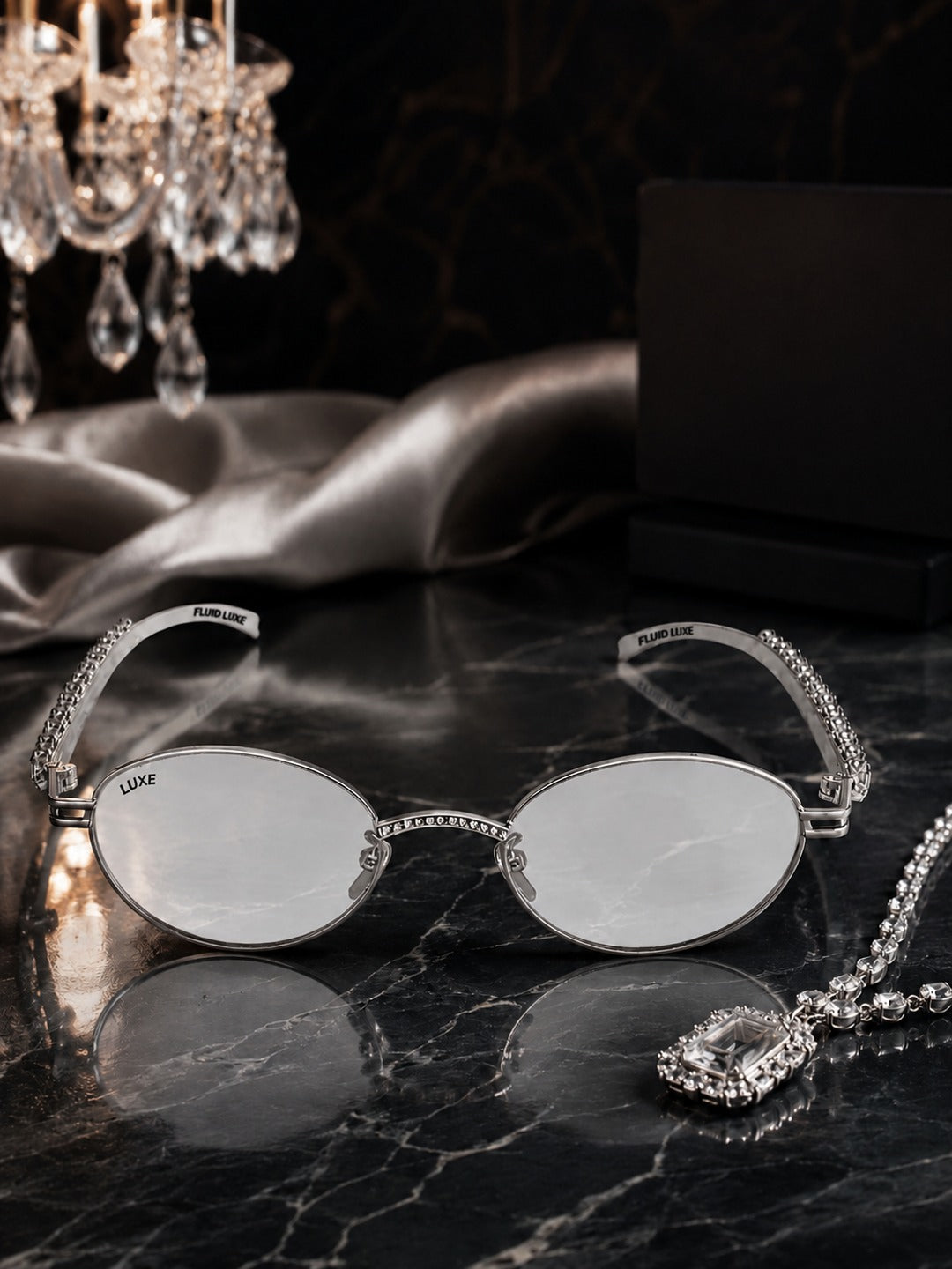 Celebrity Clear Silver-Toned Metal Rimless UV Protected  Oval Luxe Sunglasses For Women CL118SL-TP