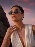 Celebrity Black Silver-Toned Metal Rimless UV Protected  Oval Luxe Sunglasses For Women CL117SL-BK