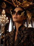 Celebrity Brown Gold-Toned Metal Rimless UV Protected  Butterfly Wing Sunglasses For Women CL121GD-BR