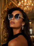 Celebrity Black Gold-Toned Metal Rimless UV Protected  Butterfly Wing Sunglasses For Women CL119GD-BK