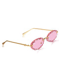 Celebrity Pink Gold-Toned Metal Rimless UV Protected  Crystal Oval Sunglasses For Women CL156PK