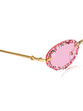 Celebrity Pink Gold-Toned Metal Rimless UV Protected  Crystal Oval Sunglasses For Women CL156PK