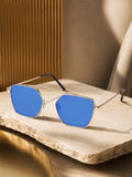Prime Blue Geometric Hexagonal One Size Metal UV Sunglasses-OL104BL