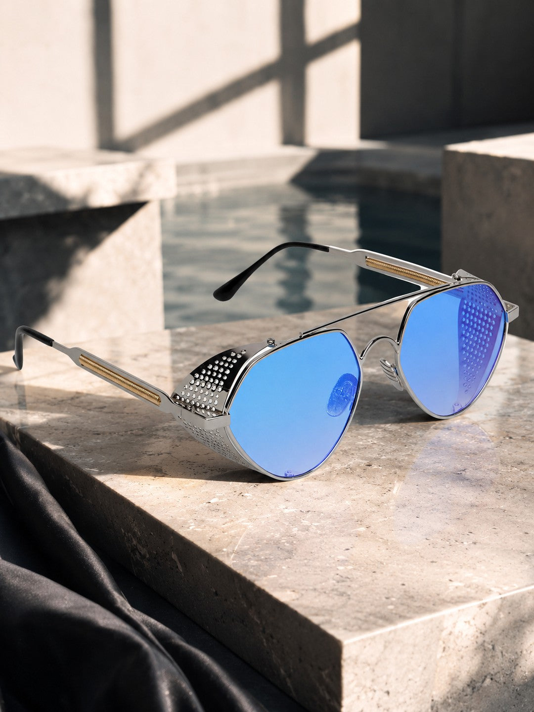 Prime Blue Round One Size Metal UV Sunglasses-OL153BL
