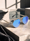 Prime Blue Round One Size Metal UV Sunglasses-OL153BL