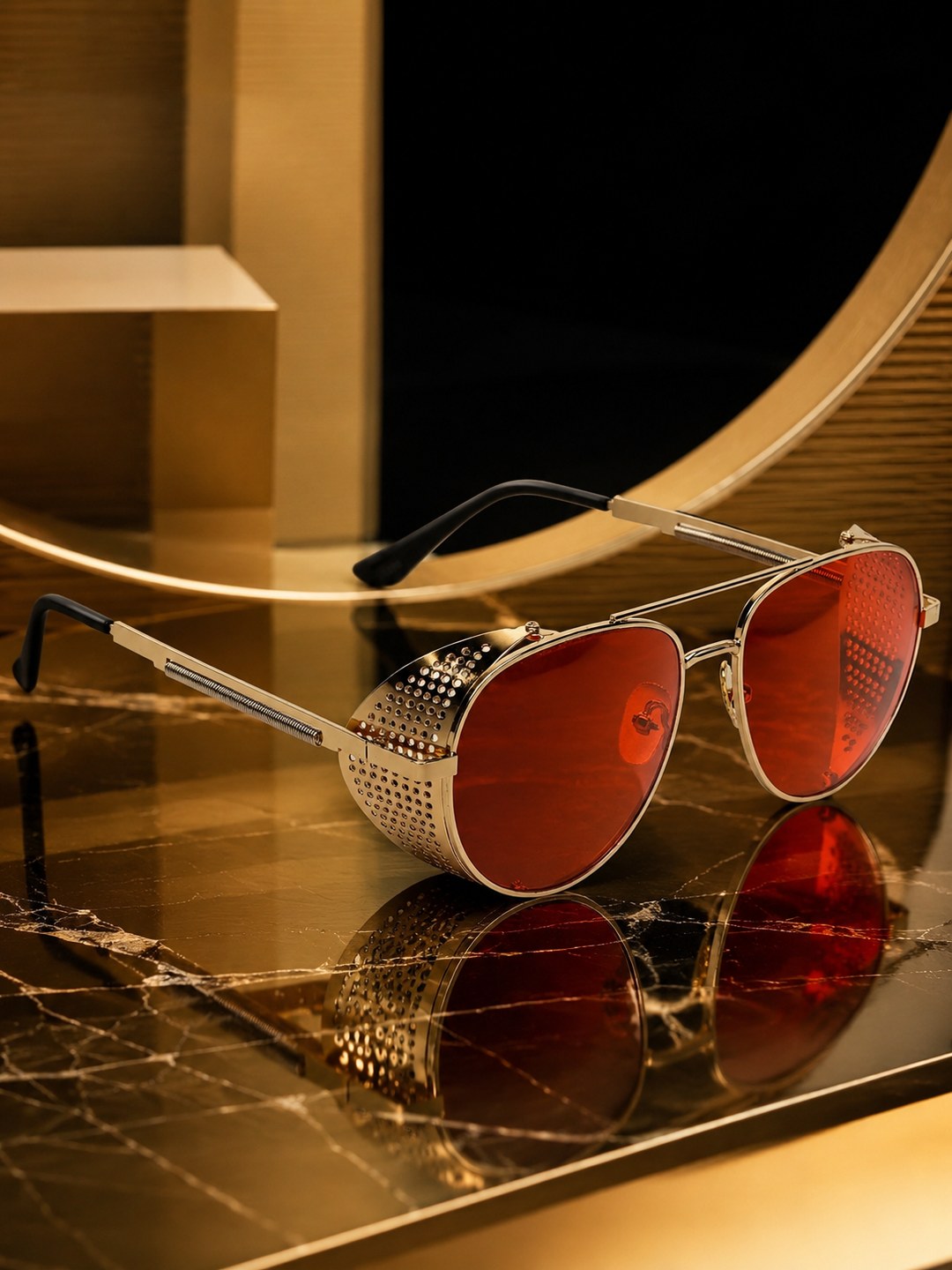 Prime Red Round One Size Metal UV Sunglasses-OL150RD