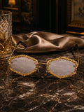 Celebrity Clear Gold-Toned Metal Rimless UV Protected  Crystal Oval Sunglasses For Women CL157TP