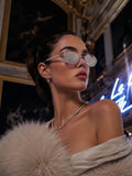 Celebrity Clear Silver-Toned Metal Rimless UV Protected  Oval Luxe Sunglasses For Women CL118SL-TP