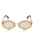 Celebrity Clear Gold-Toned Metal Rimless UV Protected  Crystal Oval Sunglasses For Women CL157TP
