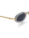 Celebrity Black Gold-Toned Metal Rimless UV Protected  Crystal Oval Sunglasses For Women CL154BK