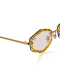 Celebrity Clear Gold-Toned Metal Rimless UV Protected  Crystal Oval Sunglasses For Women CL157TP