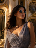 Celebrity Black Gold-Toned Metal Rimless UV Protected  Crystal Oval Sunglasses For Women CL154BK