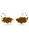 Celebrity Brown Gold-Toned Metal Rimless UV Protected  Crystal Oval Sunglasses For Women CL155BR