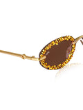 Celebrity Brown Gold-Toned Metal Rimless UV Protected  Crystal Oval Sunglasses For Women CL155BR
