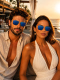 Prime Blue Square One Size Metal UV Sunglasses-OL110BL