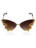 Celebrity Brown Gold-Toned Metal Rimless UV Protected  Butterfly Wing Sunglasses For Women CL121GD-BR