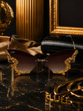 Celebrity Brown Gold-Toned Metal Rimless UV Protected  Butterfly Wing Sunglasses For Women CL121GD-BR