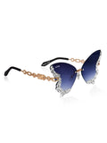 Celebrity Black Gold-Toned Metal Rimless UV Protected  Butterfly Wing Sunglasses For Women CL119GD-BK