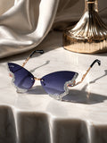 Celebrity Black Gold-Toned Metal Rimless UV Protected  Butterfly Wing Sunglasses For Women CL119GD-BK