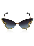 Celebrity Blue Gold-Toned Metal Rimless UV Protected  Butterfly Wing Sunglasses For Women CL120GD-BL