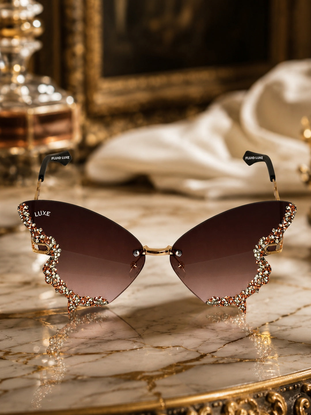 Celebrity Pink Gold-Toned Metal Rimless UV Protected  Butterfly Wing Sunglasses For Women CL122GD-PK