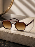 Prime Brown Geometric Hexagonal One Size Plastic UV Sunglasses-OL115BR