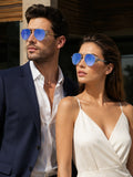 Prime Blue Round One Size Metal UV Sunglasses-OL153BL