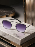 Prime Grey Geometric Hexagonal One Size Metal UV Sunglasses-OL103GY