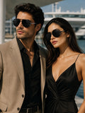 Prime Black Round One Size Metal UV Sunglasses-OL151BK