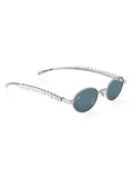 Celebrity Black Silver-Toned Metal Rimless UV Protected  Oval Luxe Sunglasses For Women CL117SL-BK