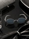 Celebrity Black Silver-Toned Metal Rimless UV Protected  Oval Luxe Sunglasses For Women CL117SL-BK