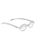 Celebrity Clear Silver-Toned Metal Rimless UV Protected  Oval Luxe Sunglasses For Women CL118SL-TP