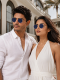 Prime Blue Oval One Size Metal UV Sunglasses-OL136BL