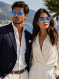 Prime Blue Aviator One Size Metal UV Sunglasses-OL133BL
