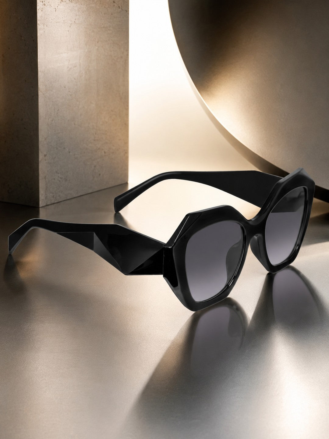 Prime Black Cate-eye One Size Plastic UV Sunglasses-OL129BK