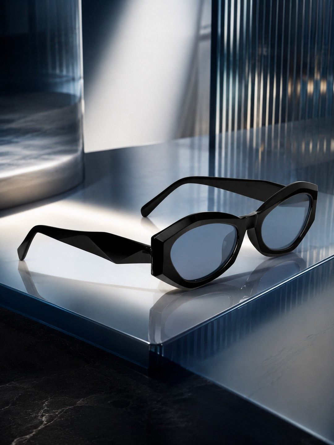 Prime Black Cate-eye One Size Plastic UV Sunglasses-OL128BK