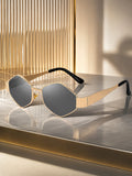 Elite Collection Grey Geometric One Size Metal Adult-Unisex UV Sunglasses-EC301GY