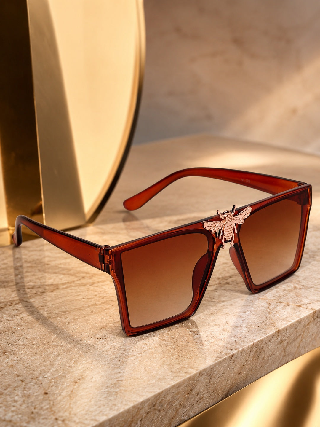 Prime Brown Rectangle One Size Plastic UV Sunglasses-OL132BR