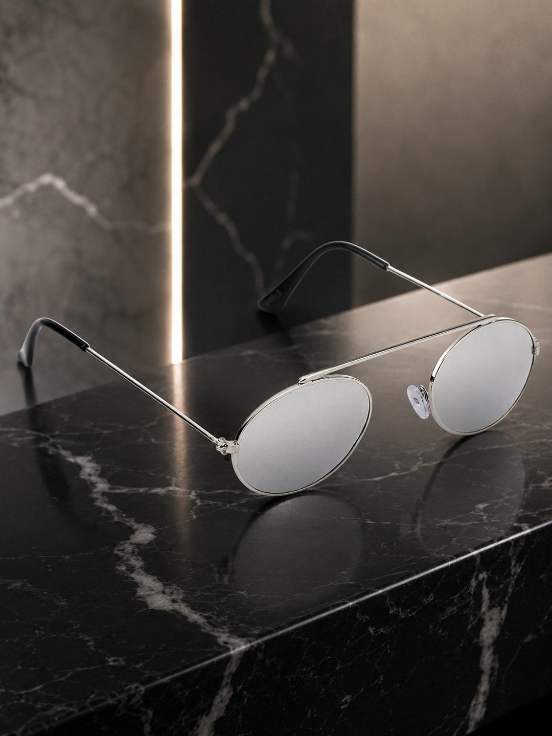 Prime Silver Oval One Size Metal UV Sunglasses-OL135SL